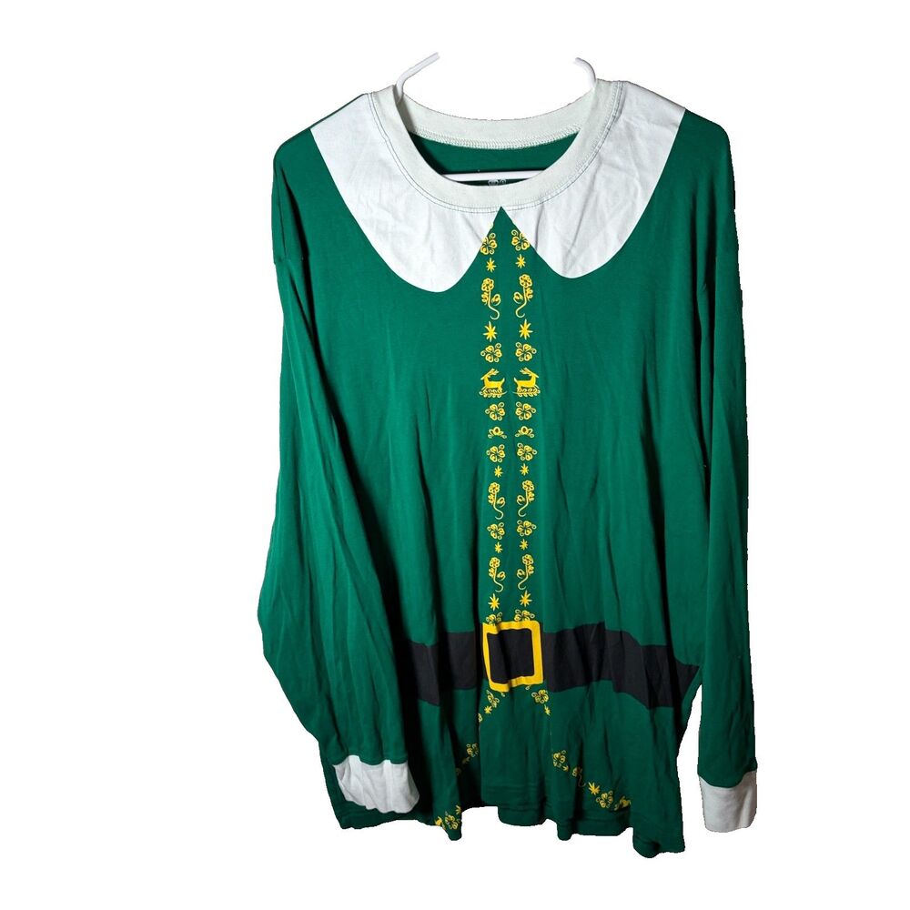 Elf T-Shirt Adult XXXL Pajama Top Long Sleeve Crew Neck Holiday Christmas